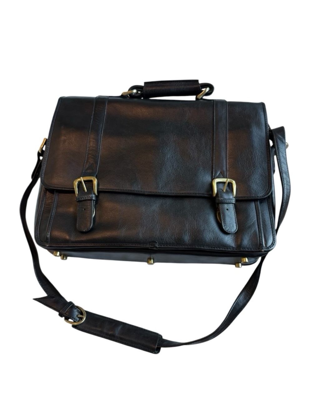 Men's Black Leather Briefcase with Shoulder Strap